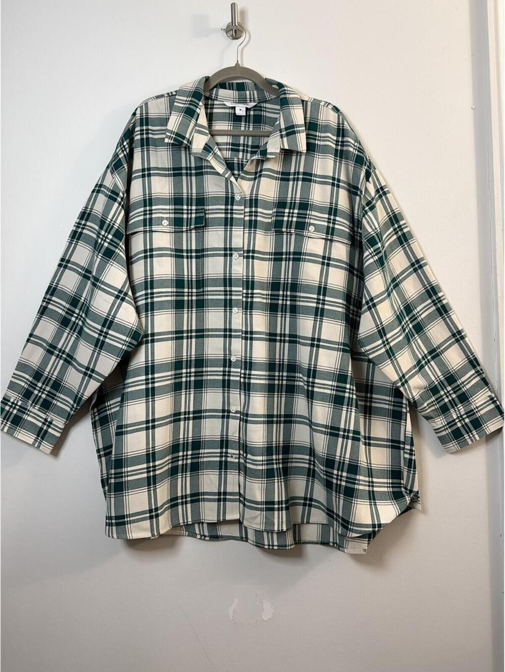 Old Navy The Boyfriend Shirt Women’s 4X Plus Green Plaid Button Front Flannel